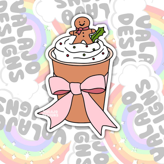Gingerbread Coffee, Waterproof Sticker, Water Bottle Sticker, Kindle Sticker, Laptop Sticker