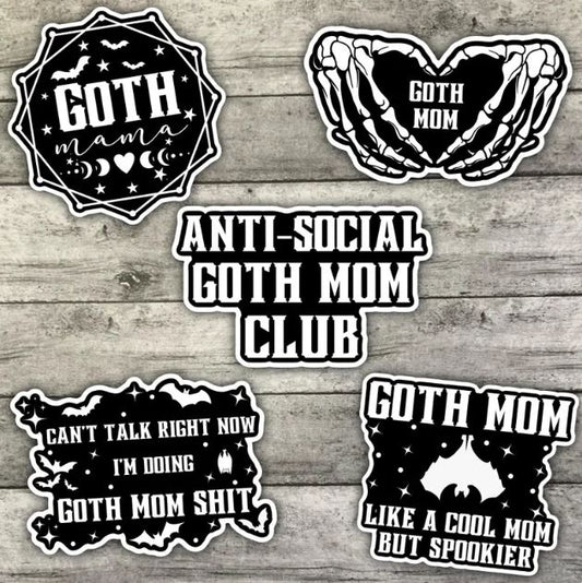 Anti-Social Goth Mom Sticker Pack, Waterproof Stickers, Water Bottle Sticker, Kindle Sticker, Laptop Sticker