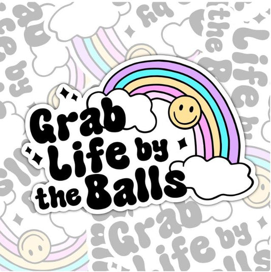 Grab Life By The Balls, Funny Waterproof Sticker, Mental Health Water Bottle Sticker, Kindle Sticker, Laptop Sticker