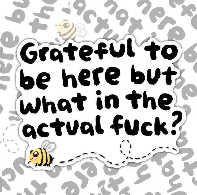 Grateful To Be Here But What The Actual Fuck, Funny Waterproof Sticker, Sarcastic Water Bottle Sticker, Kindle Sticker, Laptop Sticker