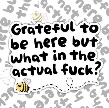 Grateful To Be Here But What The Actual Fuck, Funny Waterproof Sticker, Sarcastic Water Bottle Sticker, Kindle Sticker, Laptop Sticker