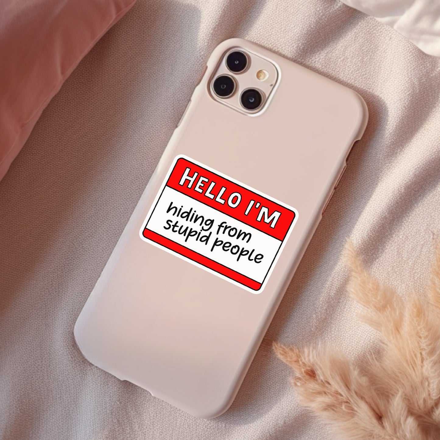 Hello, I'm Hiding From Stupid People, Funny Waterproof Sticker, Sarcastic Water Bottle Sticker, Kindle Sticker, Laptop Sticker