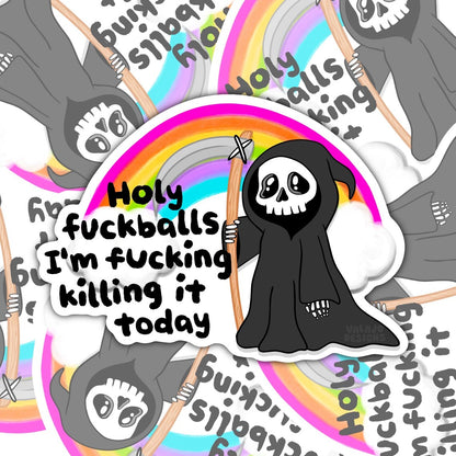 Holy Fuckballs I Am Killing It, Funny Waterproof Sticker, Mental Health Water Bottle Sticker, Kindle Sticker, Laptop Sticker