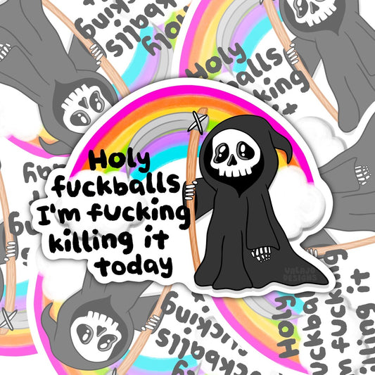 Holy Fuckballs I Am Killing It, Funny Waterproof Sticker, Mental Health Water Bottle Sticker, Kindle Sticker, Laptop Sticker