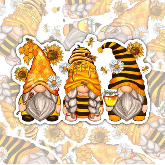 Honey Bee Gnomes, Waterproof Sticker, Water Bottle Sticker, Kindle Sticker, Laptop Sticker