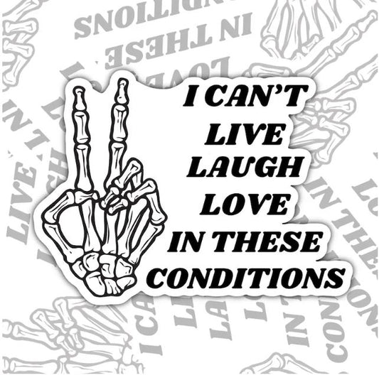 I Can't Live Laugh Love In These Conditions, Funny Waterproof Sticker, Sarcastic Water Bottle Sticker, Kindle Sticker, Laptop Sticker