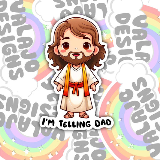 I'm Telling Dad, Christian Waterproof Sticker, Funny Water Bottle Sticker, Kindle Sticker, Laptop Sticker