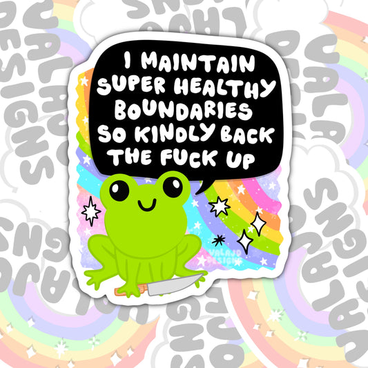 I Maintain Super Healthy Boundaries, Funny Waterproof Sticker, Mental Health Water Bottle Sticker, Kindle Sticker, Laptop Sticker