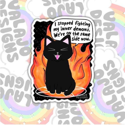 I Stopped Fighting My Inner Demons, Funny Waterproof Sticker, Sarcastic Water Bottle Sticker, Kindle Sticker, Laptop Sticker