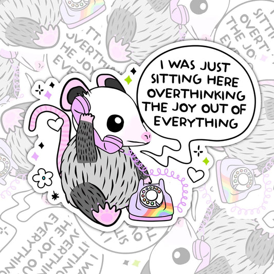I Was Just Sitting Here Overthinking, Funny Waterproof Sticker, Mental Health Water Bottle Sticker, Kindle Sticker, Laptop Sticker
