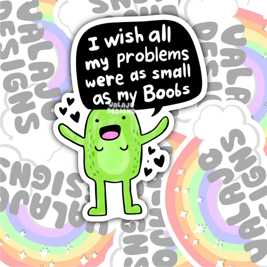 I Wish All My Problems Were As Small As My Boobs, Funny Waterproof Sticker, Sarcastic Water Bottle Sticker, Kindle Sticker, Laptop Sticker