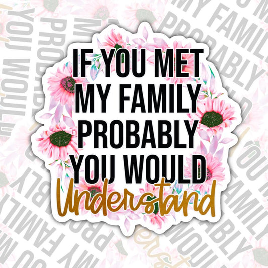 If You Met My Family, Funny Waterproof Sticker, Sarcastic Water Bottle Sticker, Kindle Sticker, Laptop Sticker