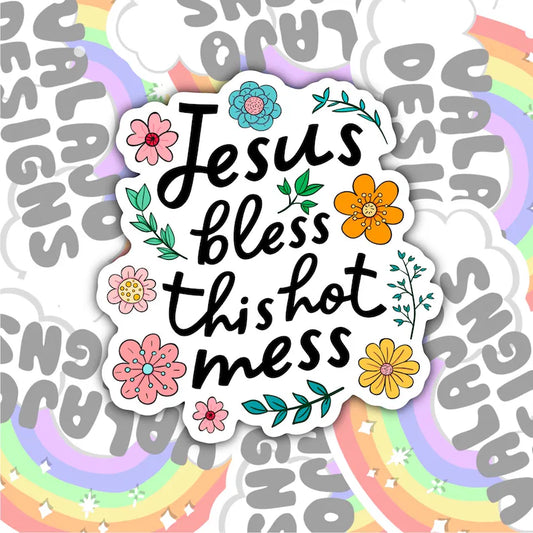 Jesus, Bless This Mess, Christian Waterproof Sticker, Funny Water Bottle Sticker, Kindle Sticker, Laptop Sticker