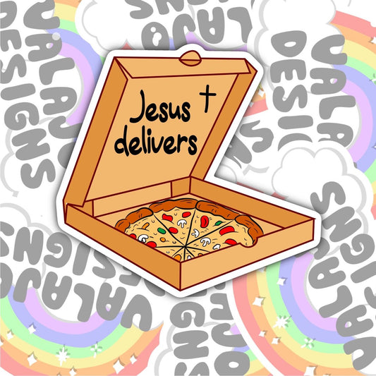 Jesus Delivers, Christian Waterproof Sticker, Funny Water Bottle Sticker, Kindle Sticker, Laptop Sticker