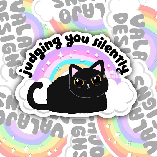 Judging You Silently, Funny Waterproof Sticker, Sarcastic Water Bottle Sticker, Kindle Sticker, Laptop Sticker