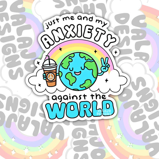 Just Me And My Anxiety, Mental Health Waterproof Sticker, Funny Water Bottle Sticker, Kindle Sticker, Laptop Sticker