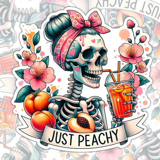 Just Peachy, Mental Health Waterproof Sticker, Funny Water Bottle Sticker, Kindle Sticker, Laptop Sticker