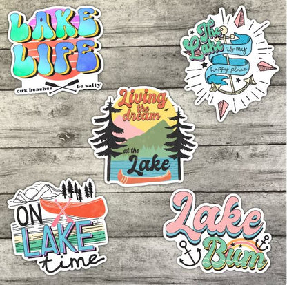 Lake Life Sticker Pack, Waterproof Stickers, Water Bottle Sticker, Kindle Sticker, Laptop Sticker