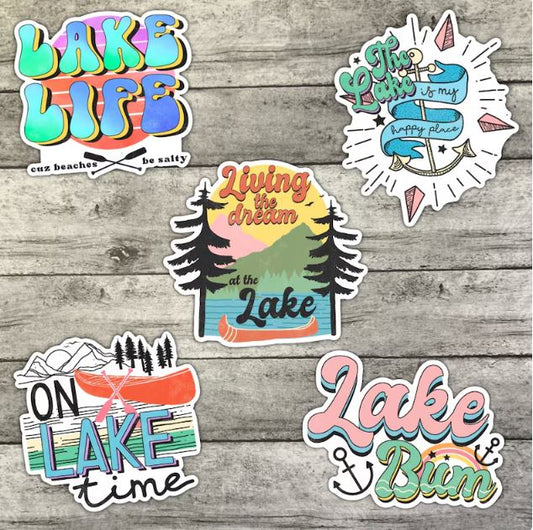 Lake Life Sticker Pack, Waterproof Stickers, Water Bottle Sticker, Kindle Sticker, Laptop Sticker