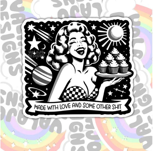 Made With Love And Other Shit, Funny Waterproof Sticker, Sarcastic Water Bottle Sticker, Kindle Sticker, Laptop Sticker