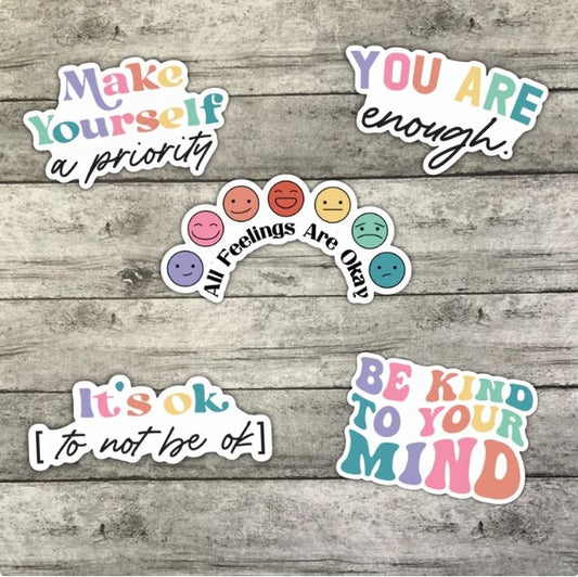 Colorful Mental Health Sticker Pack, Waterproof Stickers, Water Bottle Sticker, Kindle Sticker, Laptop Sticker