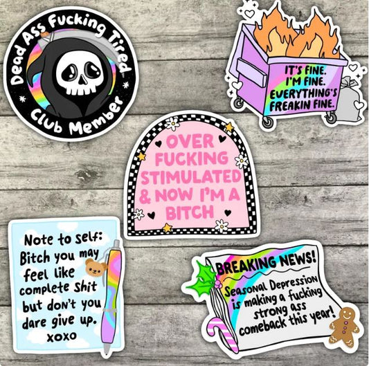 It's Fine, I'm Fine, Mental Health Sticker Pack, Waterproof Stickers, Water Bottle Sticker, Kindle Sticker, Laptop Sticker
