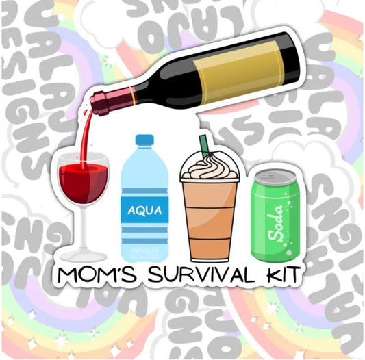 Mom's Survival Kit, Funny Waterproof Sticker, Sarcastic Water Bottle Sticker, Snarky Kindle Sticker, Laptop Sticker, New Mom Sticker, Mom Life, Parent Life Stickers