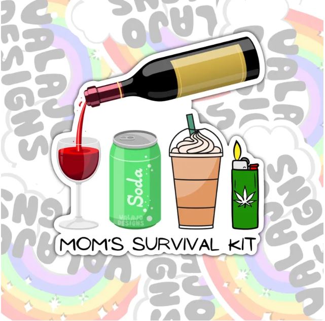 Mom's Survival Kit, Funny Waterproof Sticker, Sarcastic Water Bottle Sticker, Snarky Kindle Sticker, Laptop Sticker, New Mom Sticker, Mom Life, Parent Life Stickers