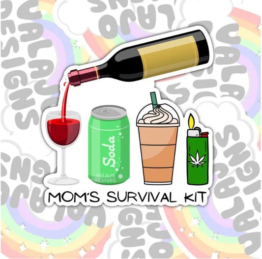 Mom's Survival Kit, Funny Waterproof Sticker, Sarcastic Water Bottle Sticker, Snarky Kindle Sticker, Laptop Sticker, New Mom Sticker, Mom Life, Parent Life Stickers