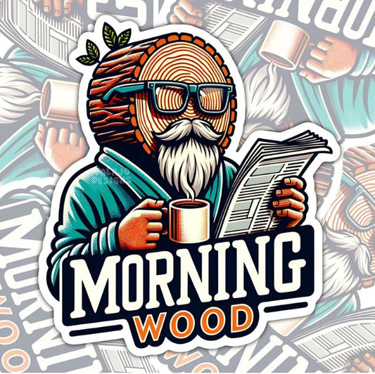 Morning Wood, Funny Waterproof Sticker, Sarcastic Water Bottle Sticker, Kindle Sticker, Laptop Sticker