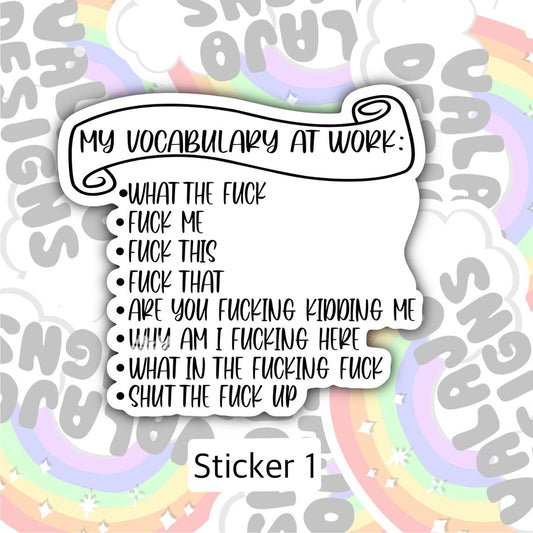 My Work Vocabulary, Fuck This, Funny Waterproof Sticker, Offensive Water Bottle Sticker, Sarcastic Kindle Sticker, Laptop Sticker