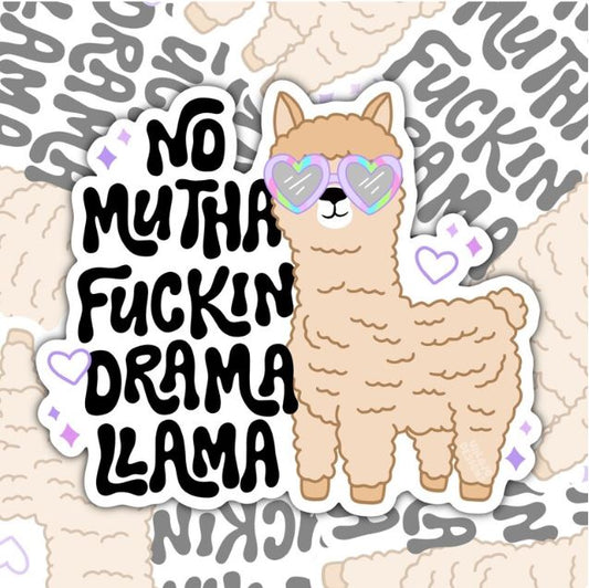 No Mutha Fuckin Llama Drama, Funny Waterproof Sticker, Sarcastic Water Bottle Sticker, Kindle Sticker, Laptop Sticker