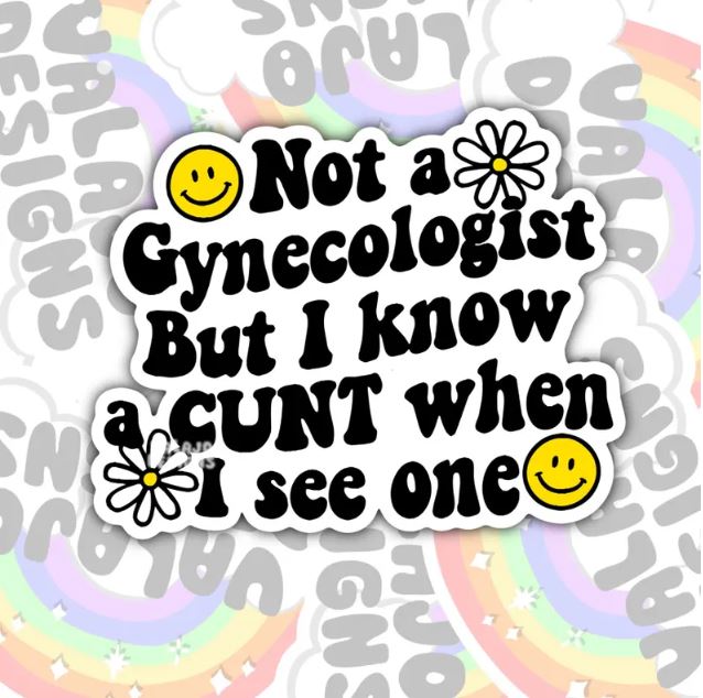 Not A Gynecologist But I Know A Cunt, Waterproof Sticker, Mental Health Water Bottle Sticker, Kindle Sticker, Laptop Sticker