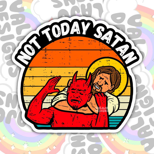 Not Today, Satan, Funny Christian Waterproof Sticker, Water Bottle Sticker, Kindle Sticker, Laptop Sticker