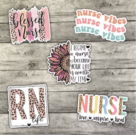 Blessed Nurse Sticker Pack, Scrub Life Waterproof Stickers, Water Bottle Sticker, Kindle Sticker, Laptop Sticker