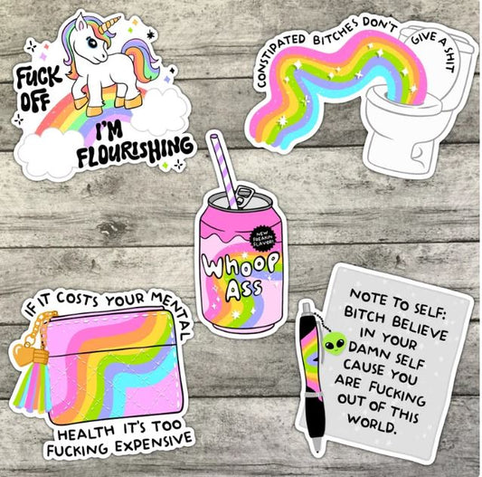 Funny Offensive Mental Health Sticker Pack, Waterproof Stickers, Water Bottle Sticker, Kindle Sticker, Laptop Sticker