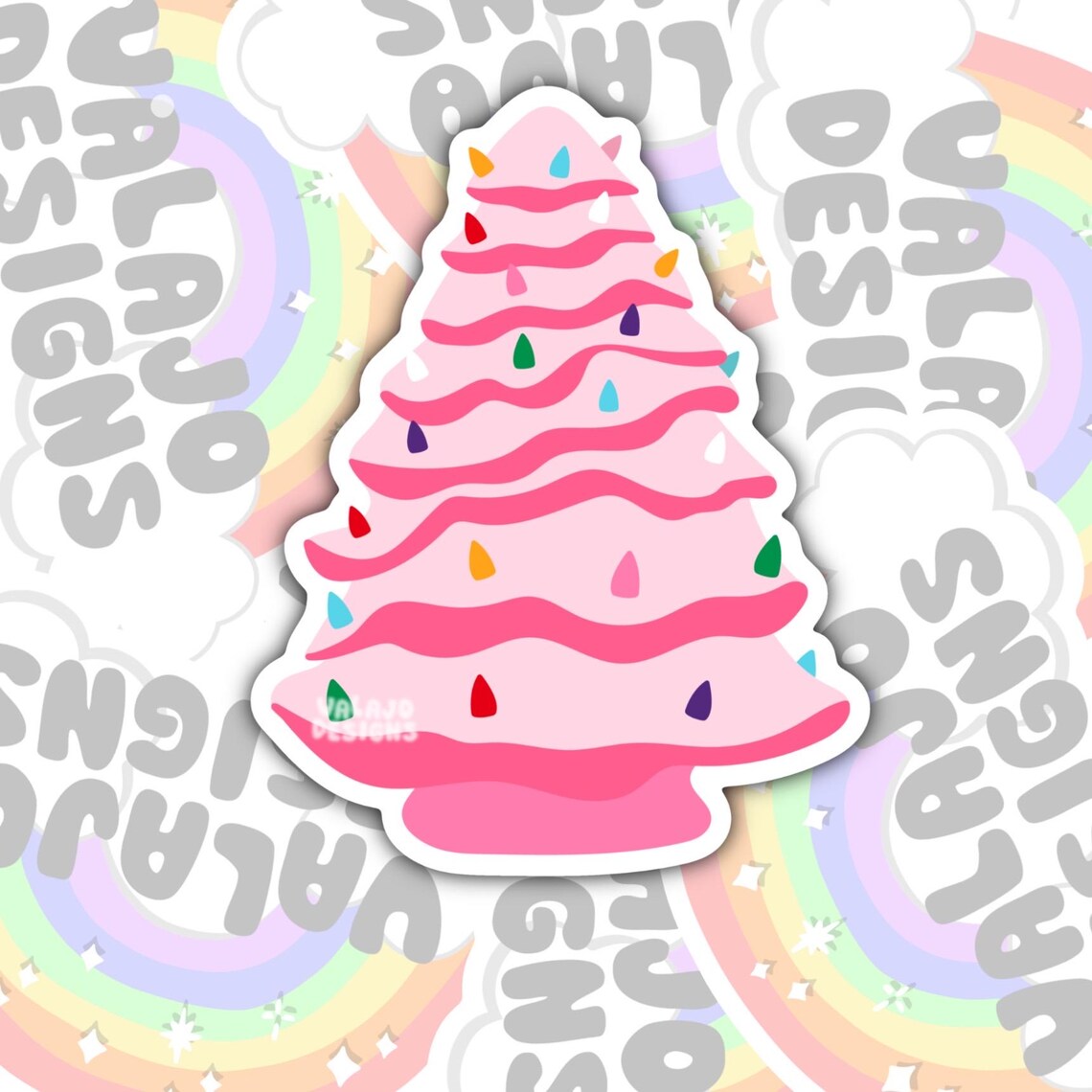 Pink Christmas Tree, Valentine Day Waterproof Sticker, Water Bottle Sticker, Kindle Sticker, Laptop Sticker