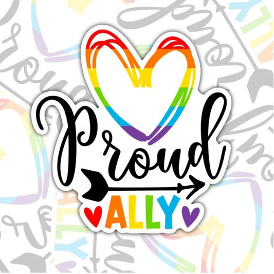 Proud Ally, Waterproof Sticker, Water Bottle Sticker, Kindle Sticker, Laptop Sticker, Pride Support, LGBTQ+ Stickers, Social Justice Stickers