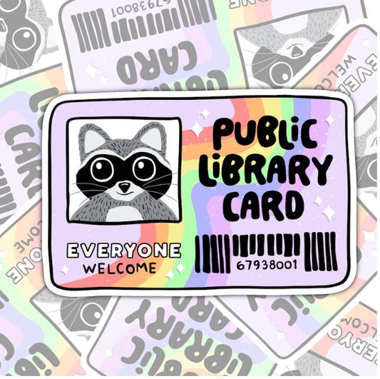 Raccoon Public Library Card, Cute Book-ish Waterproof Sticker, Water Bottle Sticker, Kindle Sticker, Laptop Sticker