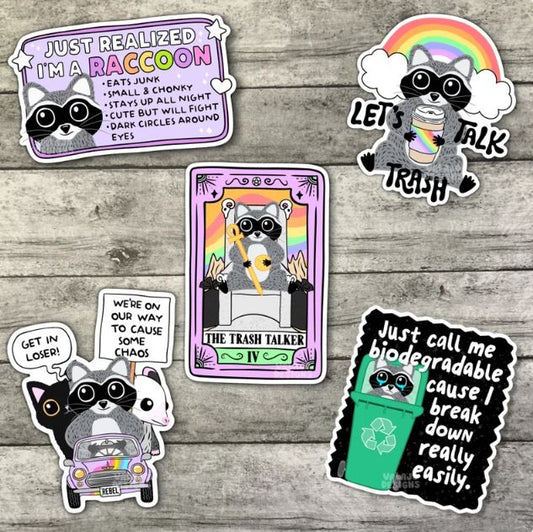 Just Realized I'm A Raccoon, Funny Sarcastic Sticker Pack, Waterproof Stickers, Water Bottle Sticker, Kindle Sticker, Laptop Sticker