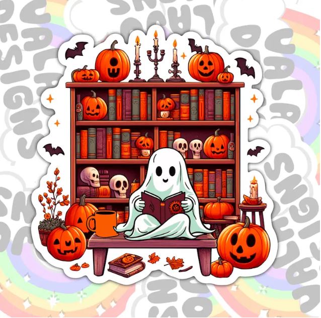 Reading Ghost, Book-ish Waterproof Sticker, Water Bottle Sticker, Kindle Sticker, Laptop Sticker
