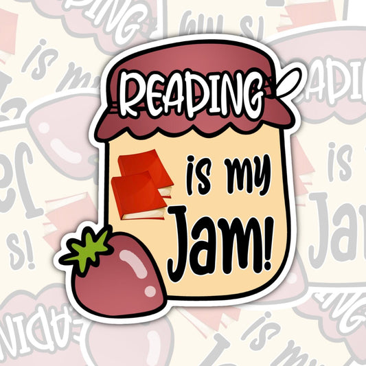 Reading Is My Jam, Funny Pun Book-ish Waterproof Sticker, Water Bottle Sticker, Kindle Sticker, Laptop Sticker