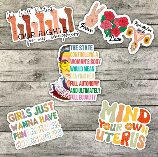 Roe V Wade Sticker Pack, Support Women's Rights, Waterproof Stickers, Water Bottle Sticker, Kindle Sticker, Laptop Sticker