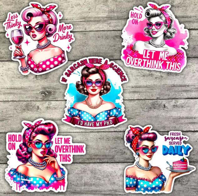 Colorful Pink Sarcastic Sticker Pack, Waterproof Stickers, Water Bottle Sticker, Kindle Sticker, Laptop Sticker