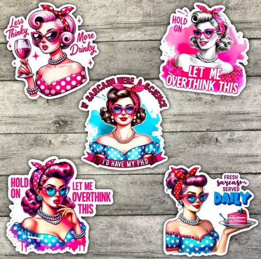 Colorful Pink Sarcastic Sticker Pack, Waterproof Stickers, Water Bottle Sticker, Kindle Sticker, Laptop Sticker