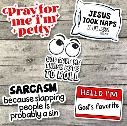 Sarcastic Christian Sticker Pack, Funny Waterproof Stickers, Water Bottle Sticker, Kindle Sticker, Laptop Sticker