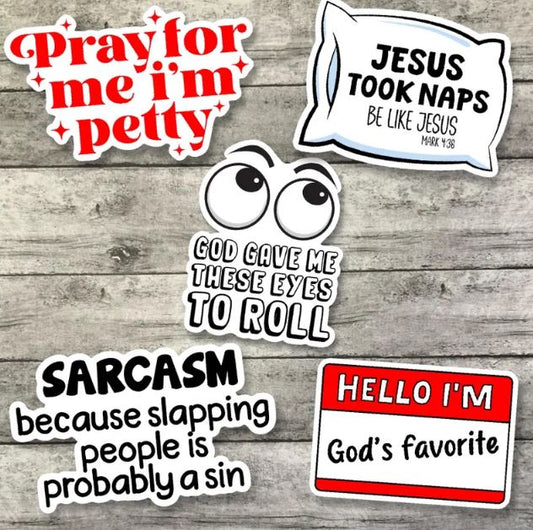 Sarcastic Christian Sticker Pack, Funny Waterproof Stickers, Water Bottle Sticker, Kindle Sticker, Laptop Sticker