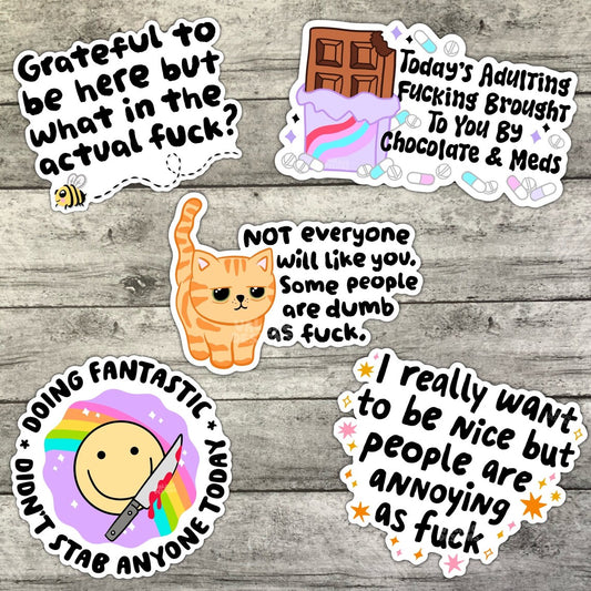 Funny Sarcastic Adult Sticker Pack, Waterproof Stickers, Water Bottle Sticker, Kindle Sticker, Laptop Sticker