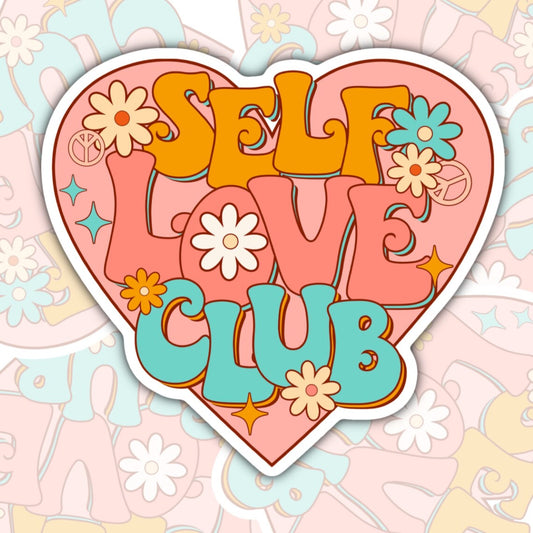Self Love Club, Mental Health Waterproof Sticker, Pretty Water Bottle Sticker, Kindle Sticker, Laptop Sticker