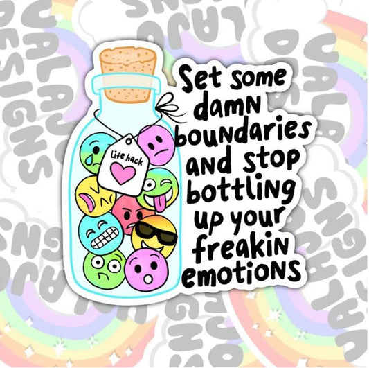 Set Some Damn Boundaries, Mental Health Waterproof Sticker, Funny Water Bottle Sticker, Kindle Sticker, Laptop Sticker